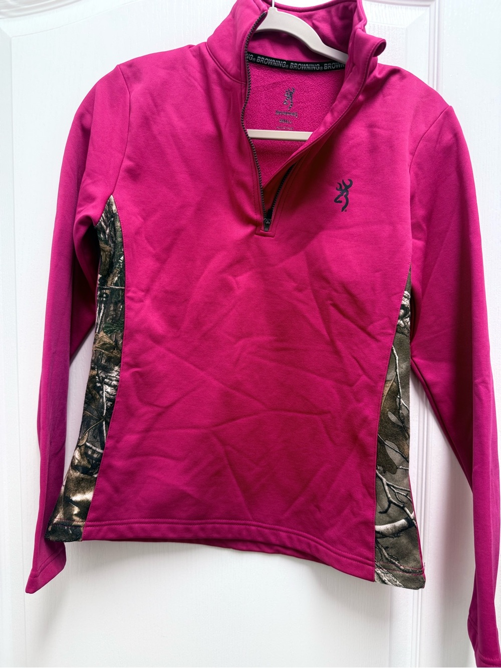 Browning Women’s Pink Camo Quarter Zip Pullover Size Small Hunting Outdoor Top